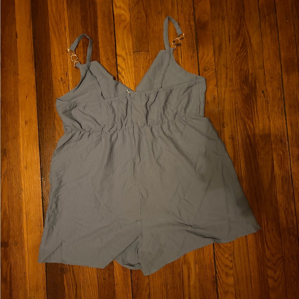 SHEIN Light Blue Sleeveless Romper with Ring Strap Details